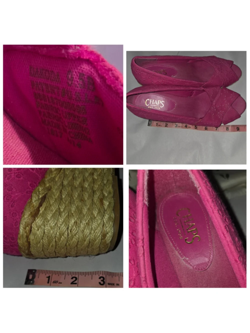 Women's size 9.5 Chaps Dakoda Pink Eyelet Espadrille Wedge Sandals